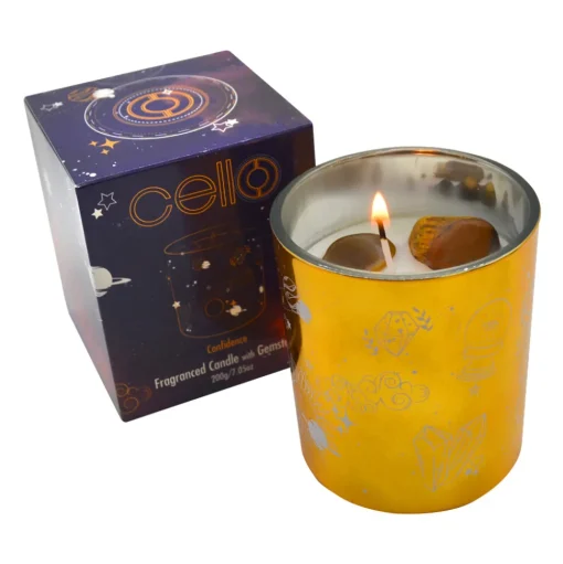 Cello - Gemstone Celestial Candle with Tigers Eye - Aromatic Bazaar