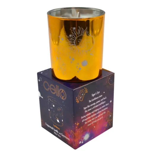 Cello - Gemstone Celestial Candle with Tigers Eye - Aromatic Bazaar