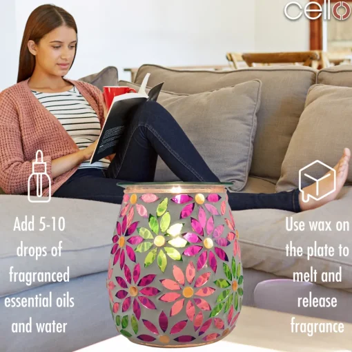 Cello Electric Wax Burner Mosaic Glass - Pretty Petals