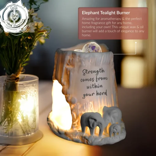 Cello Elephant Tealight Burner - Strength comes from within your herd