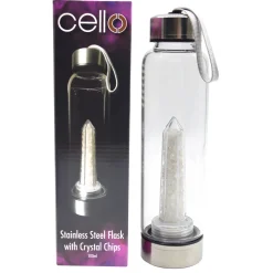 Cello Stainless Steel Crystal Drinking Flask - Quartz Chips