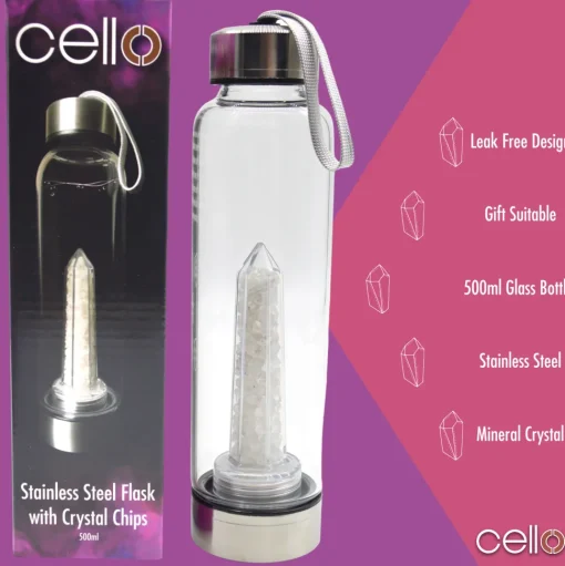 Cello Stainless Steel Crystal Drinking Flask - Quartz Chips