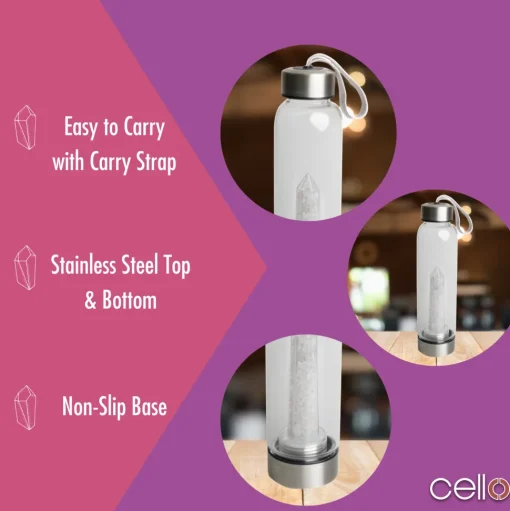 Cello Stainless Steel Crystal Drinking Flask - Quartz Chips