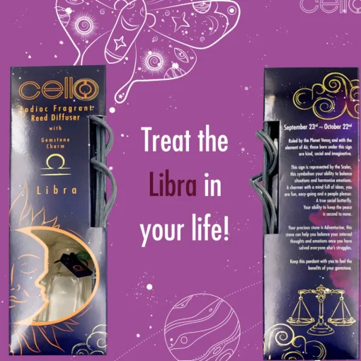 Cello Zodiac Reed Diffuser - Libra with Aventurine - Ephemeral Breeze