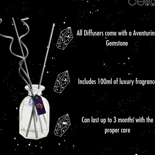 Cello Zodiac Reed Diffuser - Libra with Aventurine - Ephemeral Breeze