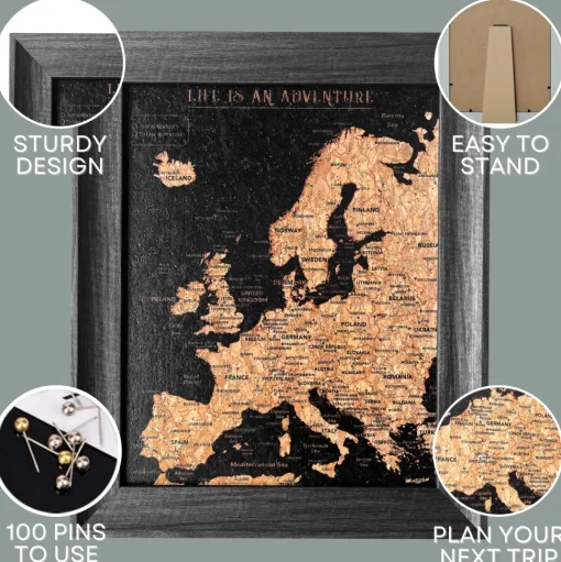 Splosh Travel Map - Europe Map - Desk - Black