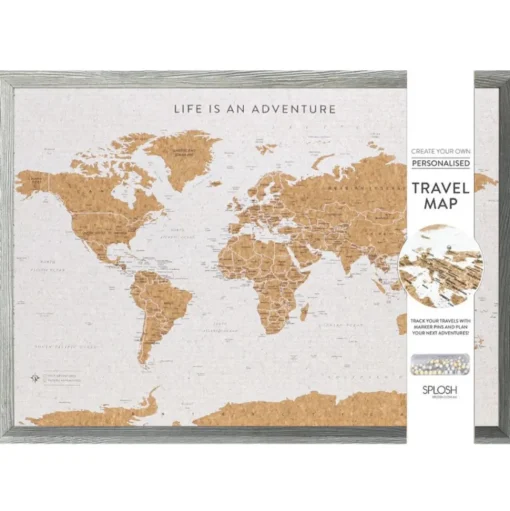 Splosh Travel Map - World Map - Large - Grey